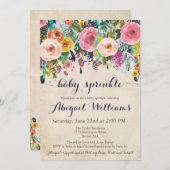フローラカラフルベビー散布招待状、ヴィンテージ 招待状 (正面/裏面)