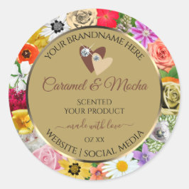 フローラカラフルベージュ製品ラベルハート宝石 ラウンドシール