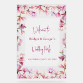 フローラカラフルマグノリア霜の結婚付いた歓迎 アクリルサイン (正面)