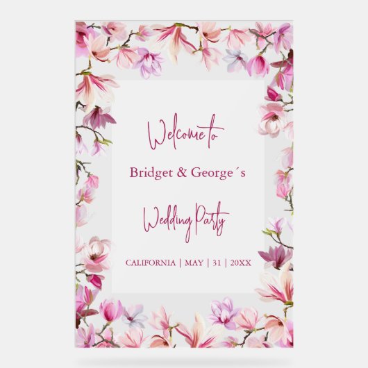 フローラカラフルマグノリア霜の結婚付いた歓迎 アクリルサイン (正面)