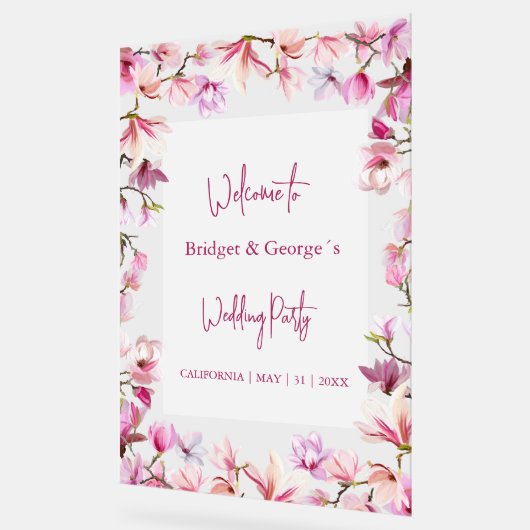 フローラカラフルマグノリア霜の結婚付いた歓迎 アクリルサイン (傾斜)