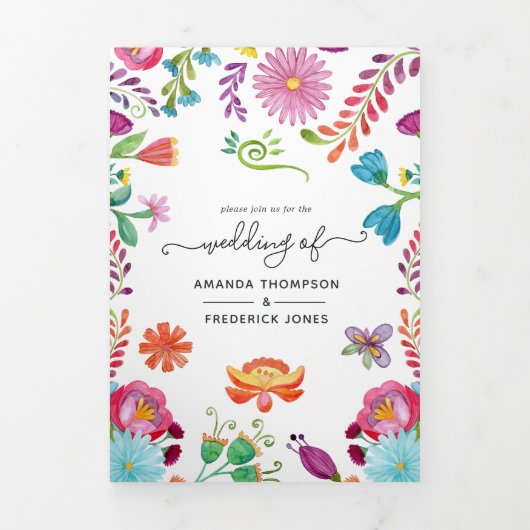 フローラカラフルメキシコ結婚フィエスタの3倍イン 三つ折り招待状 (カバー)