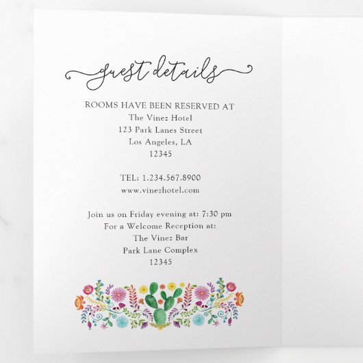 フローラカラフルメキシコ結婚フィエスタの3倍イン 三つ折り招待状 (内部最初)