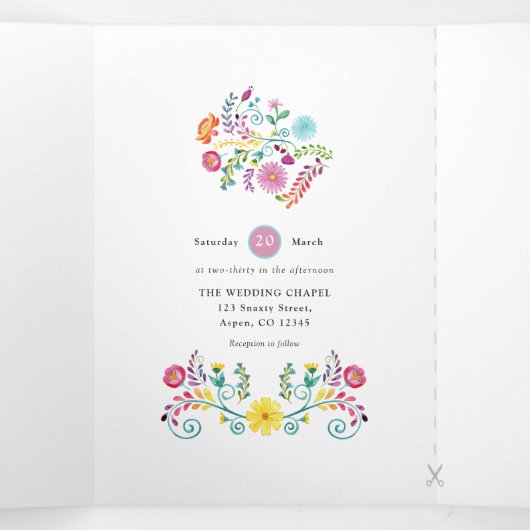 フローラカラフルメキシコ結婚フィエスタの3倍イン 三つ折り招待状 (内部中)