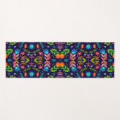 フローラカラフルモザイク模様の青い背景 ヨガマット (正面(横))