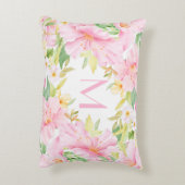 フローラカラフルモノグラム水彩植物性ピンク アクセントクッション (裏面(縦))