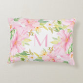 フローラカラフルモノグラム水彩植物性ピンク アクセントクッション (裏面)