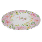 フローラカラフルモノグラム水彩植物性ピンク カッティングボード (角)