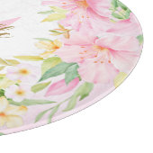 フローラカラフルモノグラム水彩植物性ピンク カッティングボード (角)