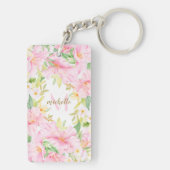 フローラカラフルモノグラム水彩植物性ピンク キーホルダー (裏面)