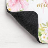 フローラカラフルモノグラム水彩植物性ピンク マウスパッド (コーナー)