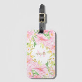 フローラカラフルモノグラム水彩植物性ピンク ラゲッジタグ (正面縦)