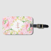 フローラカラフルモノグラム水彩植物性ピンク ラゲッジタグ (正面横)