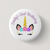フローラカラフルユニコーン誕生日 缶バッジ (正面)