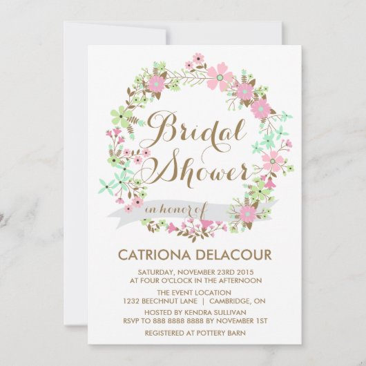 フローラカラフルリースブライダルシャワー招待 招待状 (正面)