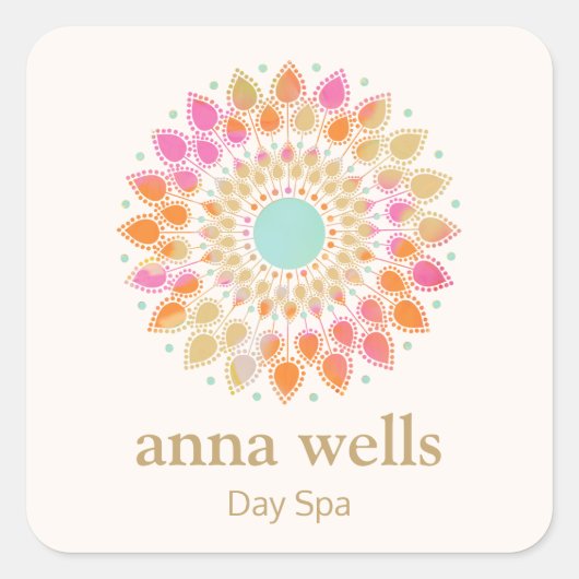 フローラカラフルレインボーロータスフラワーマンダラ スクエアシール (正面)