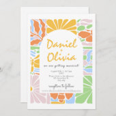 フローラカラフルレトロボタニカルフレ結婚ーム 招待状 (正面/裏面)