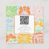 フローラカラフルレトロ植物枠(QR付き) スクエア名刺 (裏面)