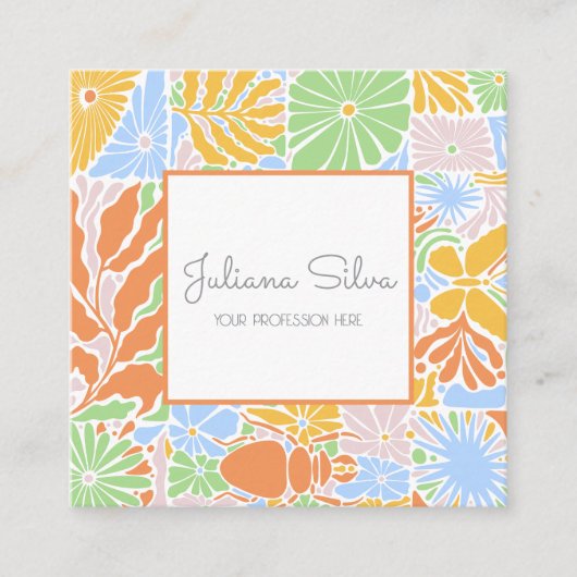 フローラカラフルレトロ スクエア名刺 (正面)