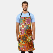 フローラカラフルヴィンテージのシームレスパターン。レトロ70 エプロン (着用した状態)
