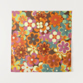 フローラカラフルヴィンテージのシームレスパターン。レトロ70 タペストリー (正面(横))