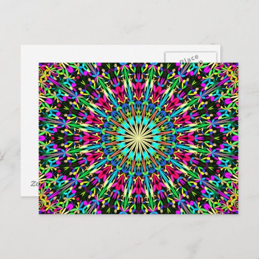 フローラカラフル万華鏡のように千変万化するパターン曼荼羅 ポストカード (正面/裏面)