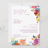 フローラカラフル夏のベビーガールシャワー 招待状 (正面)