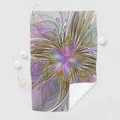 フローラカラフル抽象芸術フラクタルアートピンク&金ゴールド ゴルフタオル (インサイチュ)