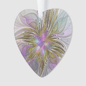 フローラカラフル抽象芸術フラクタルピンク&金ゴールドハート オーナメント (正面)