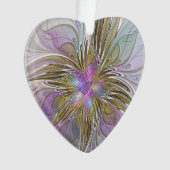 フローラカラフル抽象芸術フラクタルピンク&金ゴールドハート オーナメント (正面)