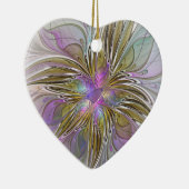 フローラカラフル抽象芸術フラクタルピンク&金ゴールドハート セラミックオーナメント (右)