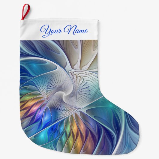 フローラカラフル抽象芸術フラクタル芸術花名 ラージクリスマスストッキング (正面)