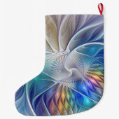 フローラカラフル抽象芸術フラクタル芸術花名 ラージクリスマスストッキング (裏面)