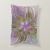 フローラカラフル抽象芸術フラクタル(ピンクと金ゴールド) アクセントクッション (裏面(縦))