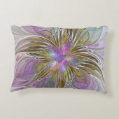 フローラカラフル抽象芸術フラクタル(ピンクと金ゴールド) アクセントクッション (裏面)
