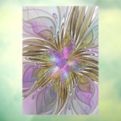 フローラカラフル抽象芸術フラクタル(ピンクと金ゴールド) ウィンドウサイン (シート3)