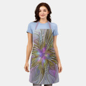 フローラカラフル抽象芸術フラクタル(ピンクと金ゴールド) エプロン (着用した状態)