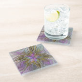 フローラカラフル抽象芸術フラクタル(ピンクと金ゴールド) ガラスコースター (アングル)