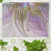 フローラカラフル抽象芸術フラクタル(ピンクと金ゴールド) キッチンタオル (折り畳み)