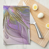 フローラカラフル抽象芸術フラクタル(ピンクと金ゴールド) キッチンタオル (四つ折り)