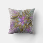 フローラカラフル抽象芸術フラクタル(ピンクと金ゴールド) クッション (裏面)