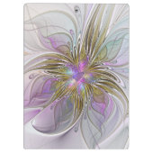 フローラカラフル抽象芸術フラクタル(ピンクと金ゴールド) クリップボード (裏面)