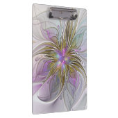 フローラカラフル抽象芸術フラクタル(ピンクと金ゴールド) クリップボード (右)