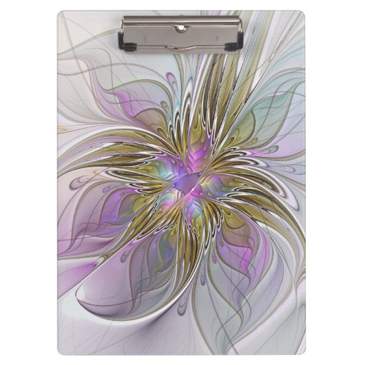 フローラカラフル抽象芸術フラクタル(ピンクと金ゴールド) クリップボード (正面)