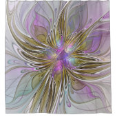 フローラカラフル抽象芸術フラクタル(ピンクと金ゴールド) シャワーカーテン (正面)