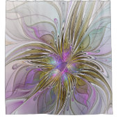 フローラカラフル抽象芸術フラクタル(ピンクと金ゴールド) シャワーカーテン (正面)