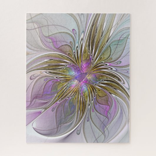 フローラカラフル抽象芸術フラクタル(ピンクと金ゴールド) ジグソーパズル (縦)
