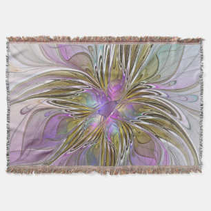 フローラカラフル抽象芸術フラクタル(ピンクと金ゴールド) スローブランケット