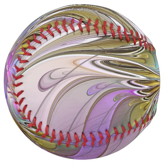 フローラカラフル抽象芸術フラクタル(ピンクと金ゴールド) ソフトボール (正面左)
