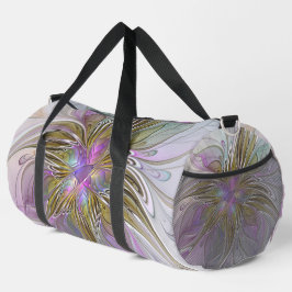 フローラカラフル抽象芸術フラクタル(ピンクと金ゴールド) ダッフルバッグ